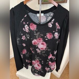 Maurices Black and Pink Floral Long Sleeve Top